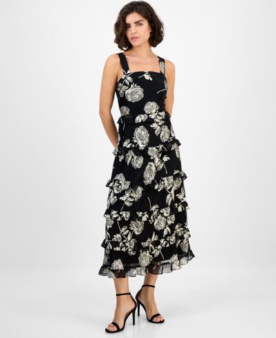 Женское миди-платье Anne Klein Square-Neck Tiered Foil