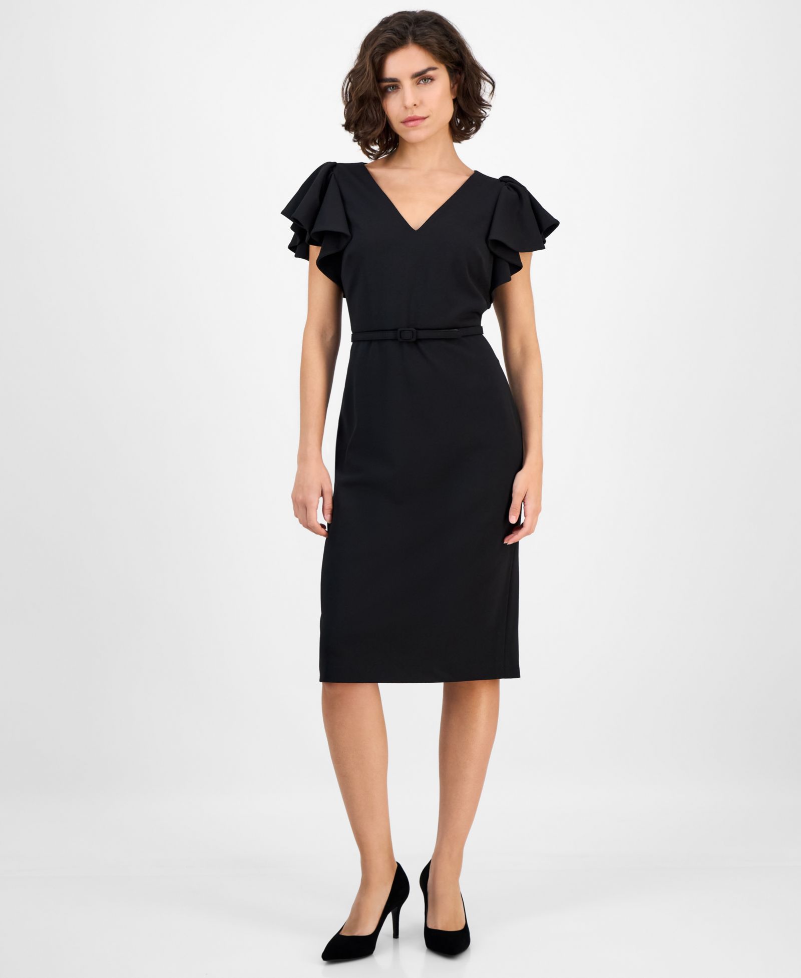 Женское платье-футляр Anne Klein V-Neck с рюшами