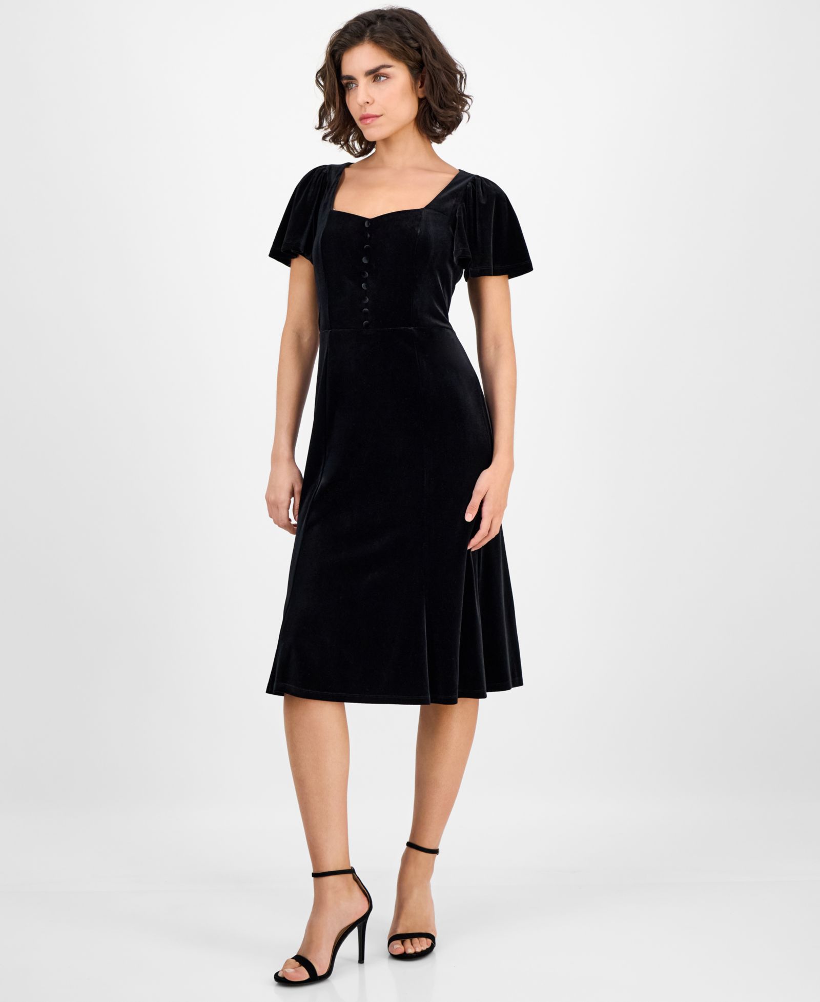 Anne Klein Женское миди-платье из бархата с пышными рукавами