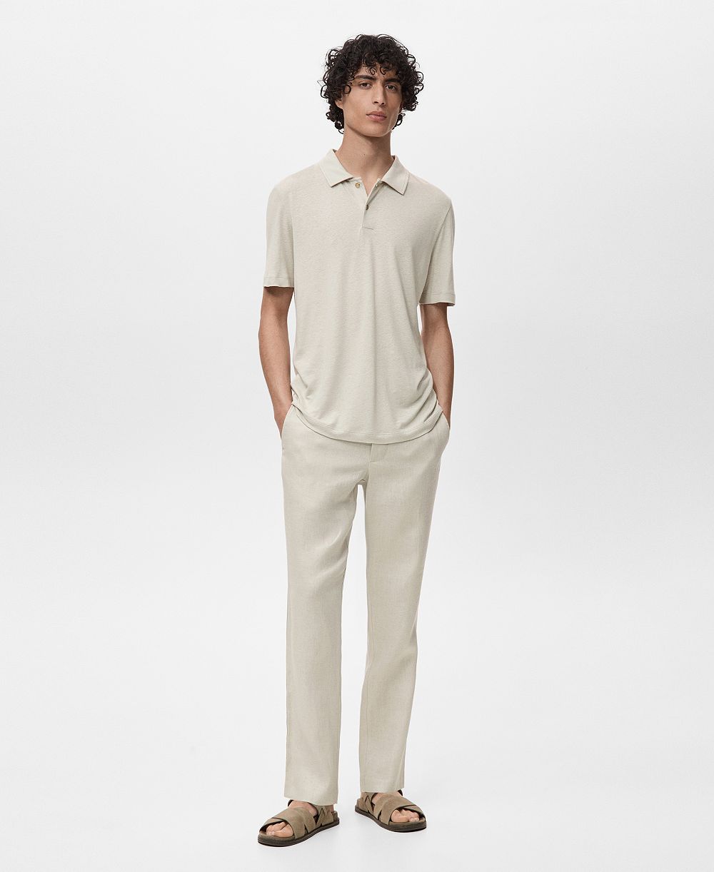 Mango Men's Linen Blend Slim Fit Polo Shirt