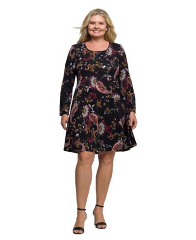 Платье 24seven Comfort Apparel Plus Size с принтом Paisley и длинным рукавом