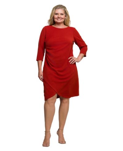 24seven Comfort Apparel Plus Size Three Quarter Sleeve Ruched Tulip Hem Mini Dress