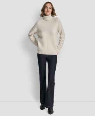 DKNY Jeans Women's Turtle Neck Bobble Stitch Long Sleeve Sweater