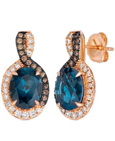 Le Vian London Blue Topaz (4 ct. t.w.), Nude Diamond (0.25 ct. t.w.), and Chocolate Diamond (0.19 ct. t.w.) Earrings in 14k Strawberry Gold