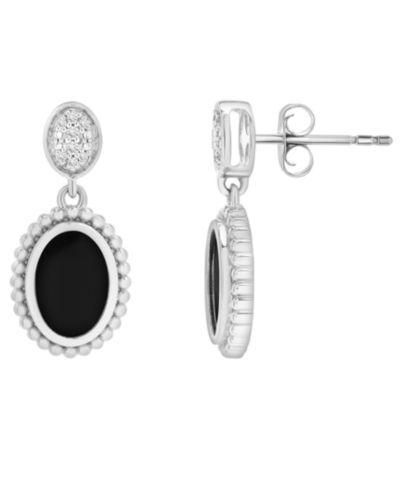 Macy's Onyx & Diamond (1/20 ct. t.w.) Dangling Earrings in Sterling Silver