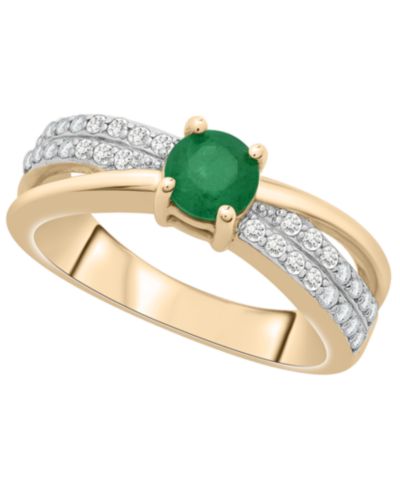 Кольцо Macy's с изумрудом Lab Grown (3/8 ct. t.w.) и бриллиантом (1/4 ct. t.w.) в серебре с позолотой 14k
