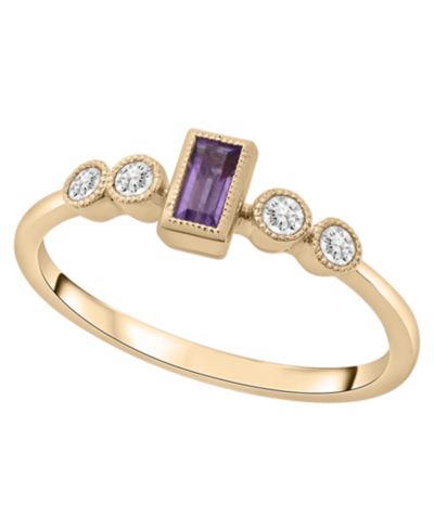 Аметист (1/6 ct. t.w.) и бриллиант (1/10 ct. t.w.) кольцо Baguette в 14k Gold-Plated Over Sterling Silver