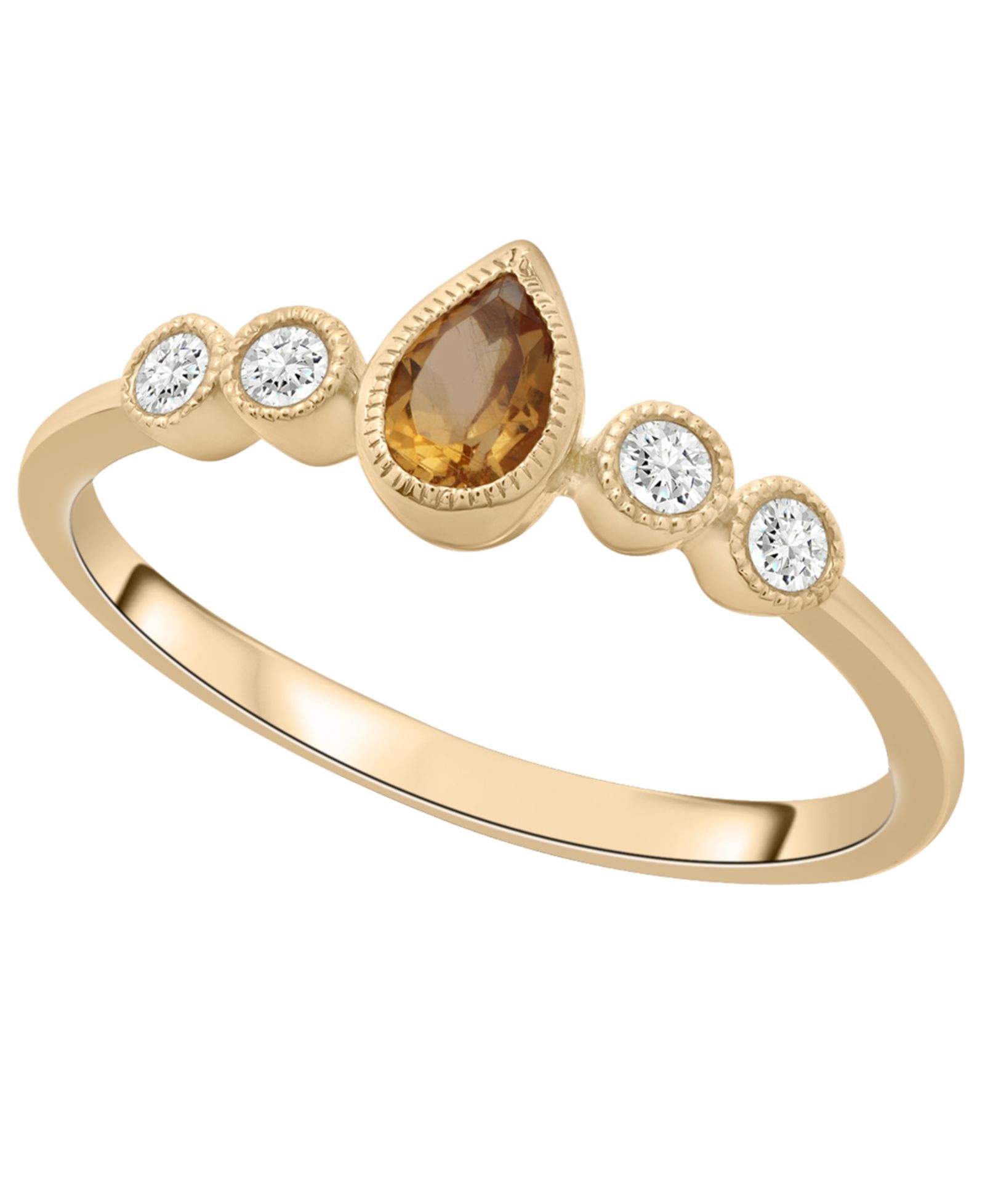 Macy's Citrine (1/5 ct. t.w.) & Diamond (1/10 ct. t.w.) Pear Ring in 14k Gold-Plated Over Sterling Silver