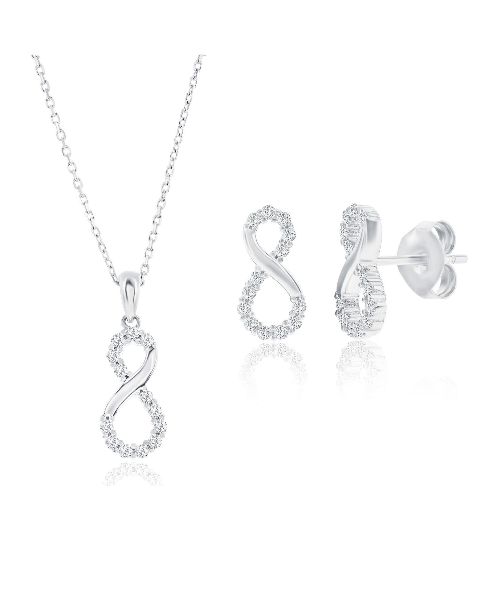 Sterling , Polished & CZ Infinity Necklace & Earrings Set