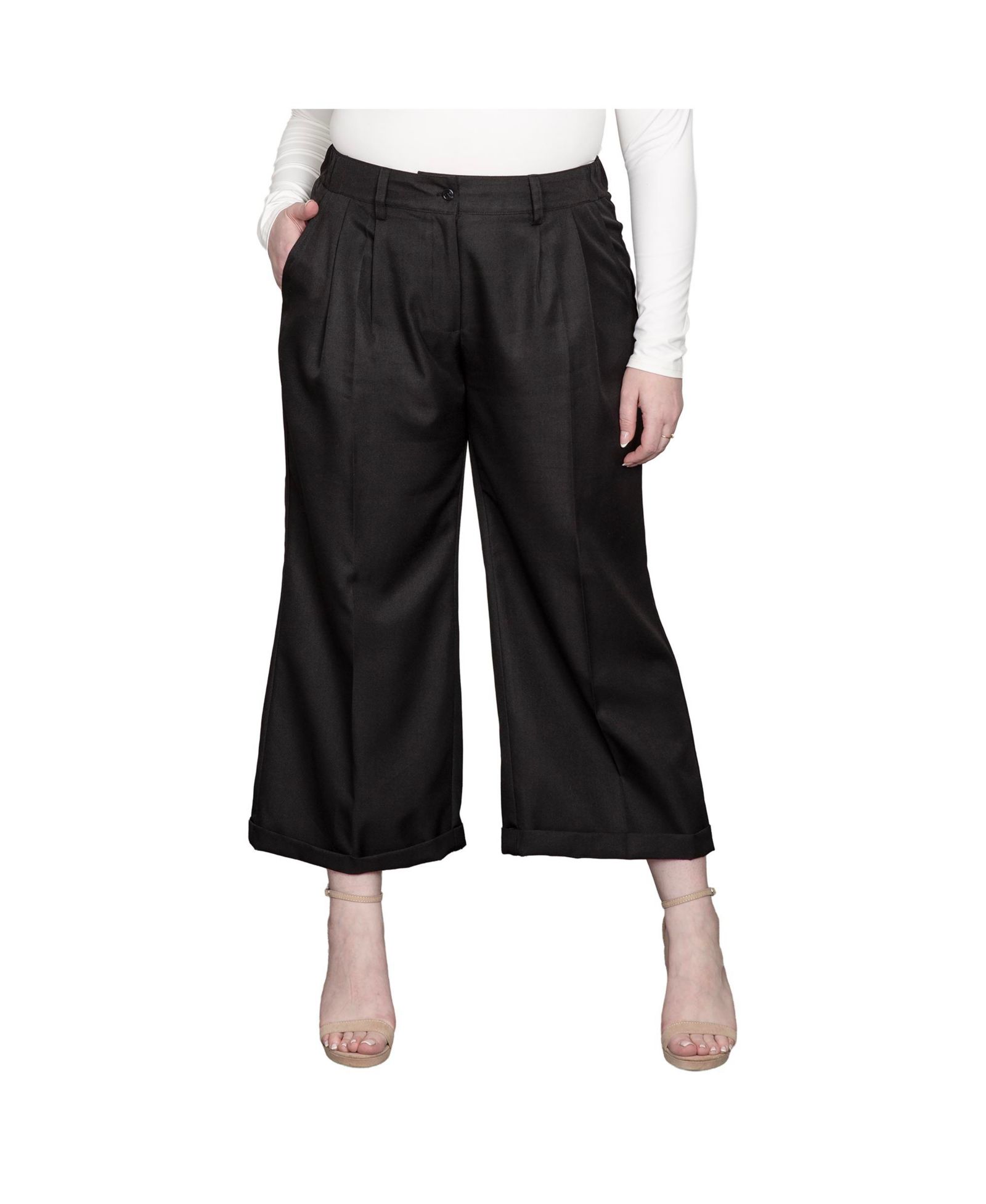 Standards & Practices Plus Size Pleated Front Cropped Wide Leg Pants