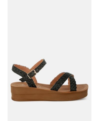 London Rag Women's Sephone Woven Square Toe Wedges Sandals