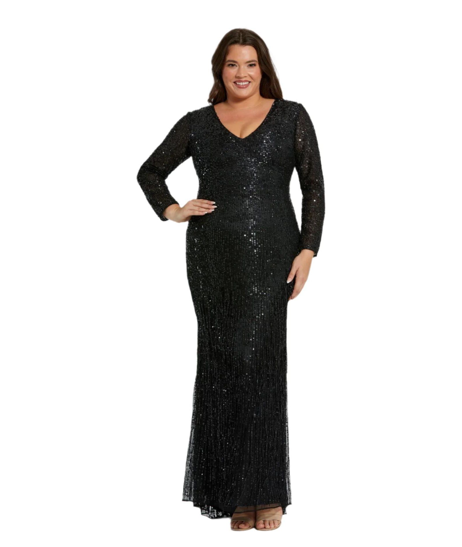 Mac Duggal Женское вечернее платье с длинным рукавом и отделкой бахромой