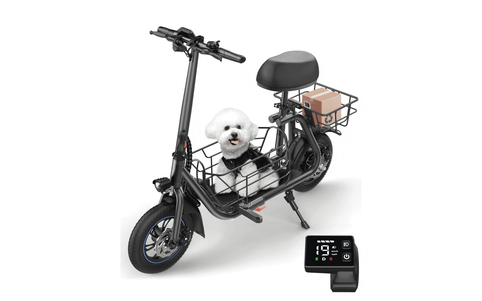 Adults  Electric Scooter: Foldable, 550W Motor (18.6 MPH/20 Miles), Large Middle Basket & Seat – Perfect for Pets & Cargo