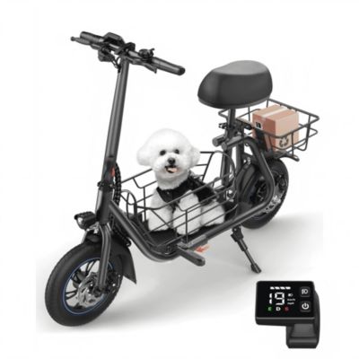 Adults  Electric Scooter: Foldable, 550W Motor (18.6 MPH/20 Miles), Large Middle Basket & Seat – Perfect for Pets & Cargo