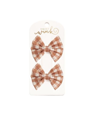 Sweet Wink Girls Gingham Printed Tulle Bow Clip Set