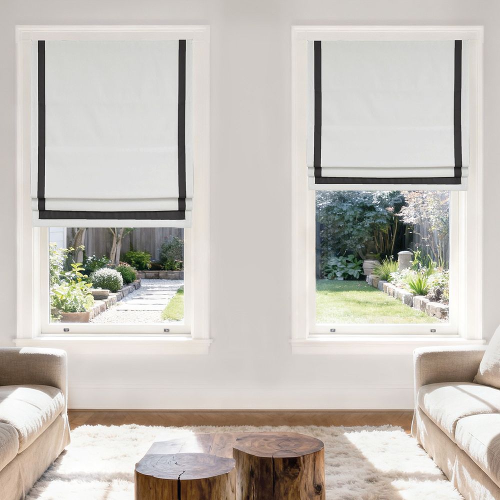 Shadisfy Cordless Pull Down Blackout Roman Shade with Ribbon Border