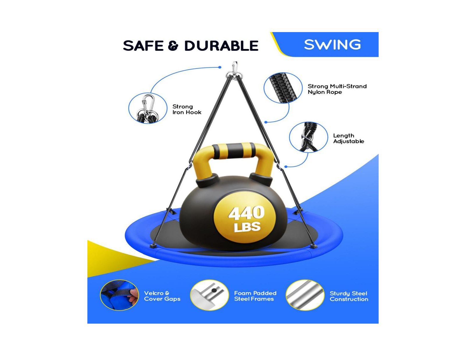 43" Saucer Swing (Kids & Adults): 700lbs Capacity, Waterproof, Adjustable Hanging Straps – Backyard/Indoor/Outdoor.