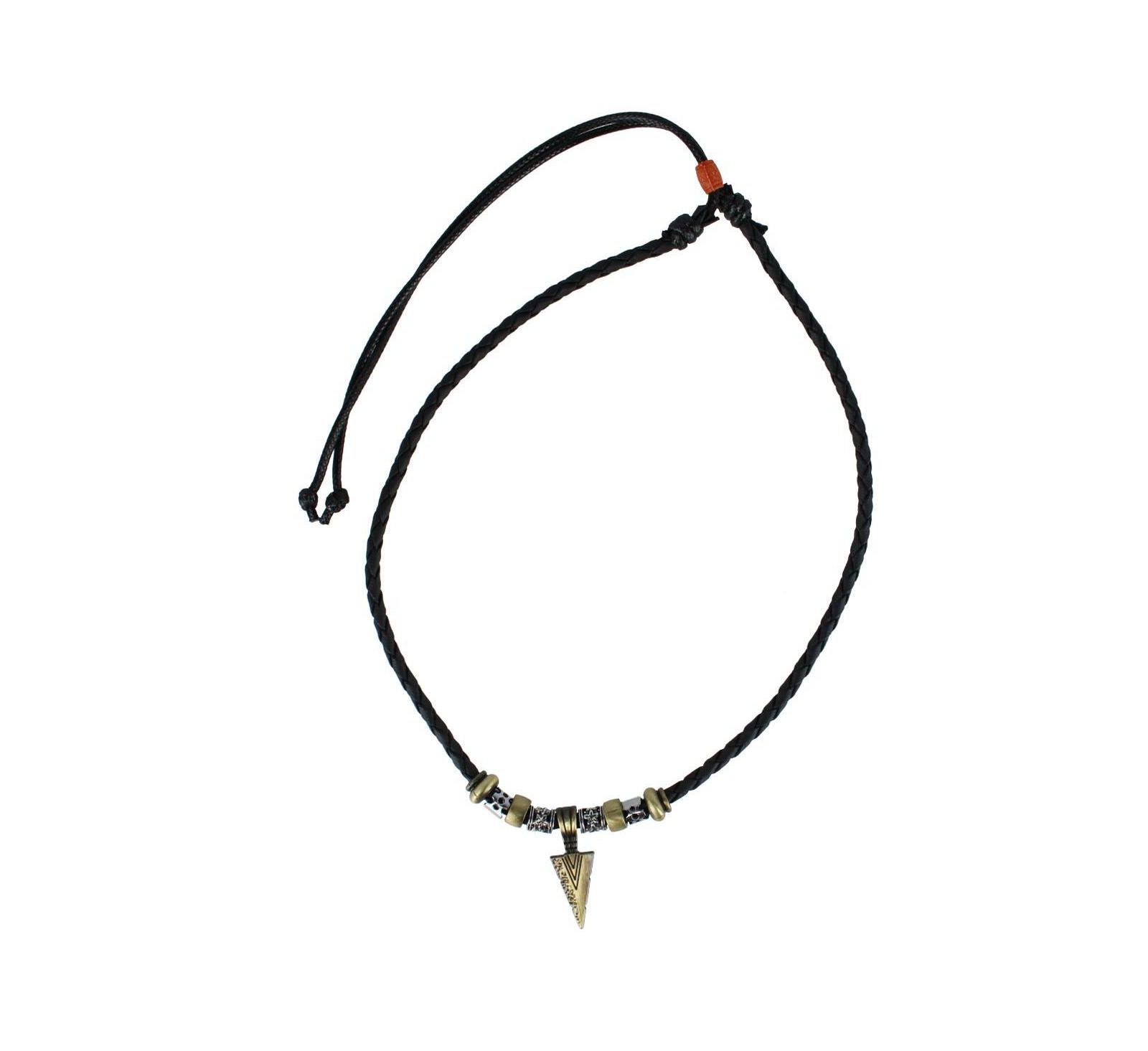 TRAFALGAR Cheyenne Tribal Triangle and Beaded Faux Leather Adjustable Necklace