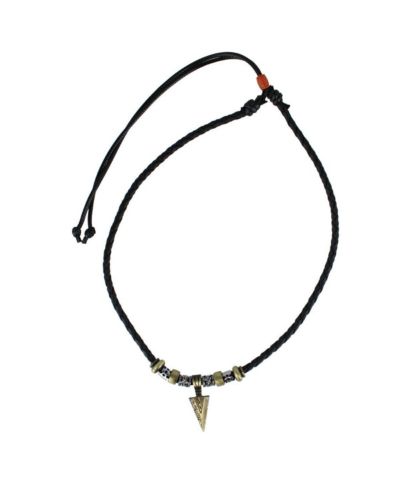 TRAFALGAR Cheyenne Tribal Triangle and Beaded Faux Leather Adjustable Necklace