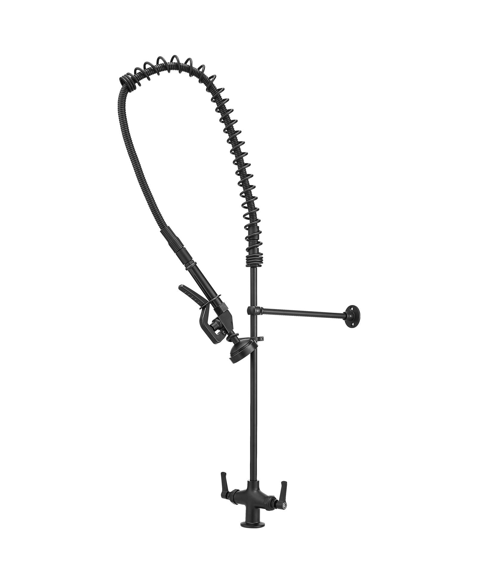 Greenspring Commercial Restaurant Pull Down 2-Handle Wall Mount Pre-Rinse Spray Utility Kitchen Faucet in Matte Black