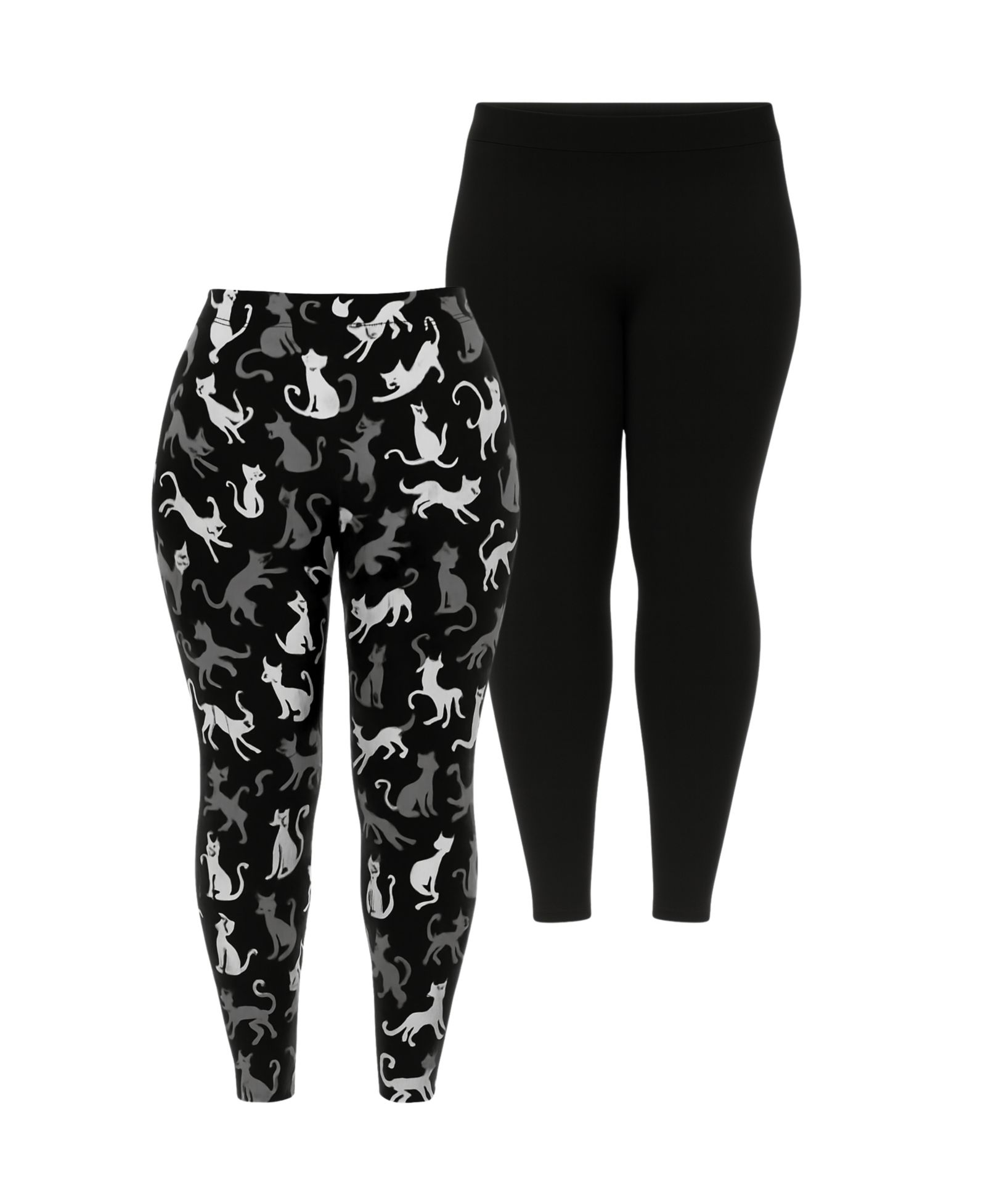White Mark Legging Pants с принтом кошки, Plus Size, 2-Pack