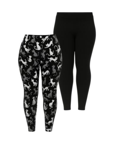 White Mark Legging Pants с принтом кошки, Plus Size, 2-Pack