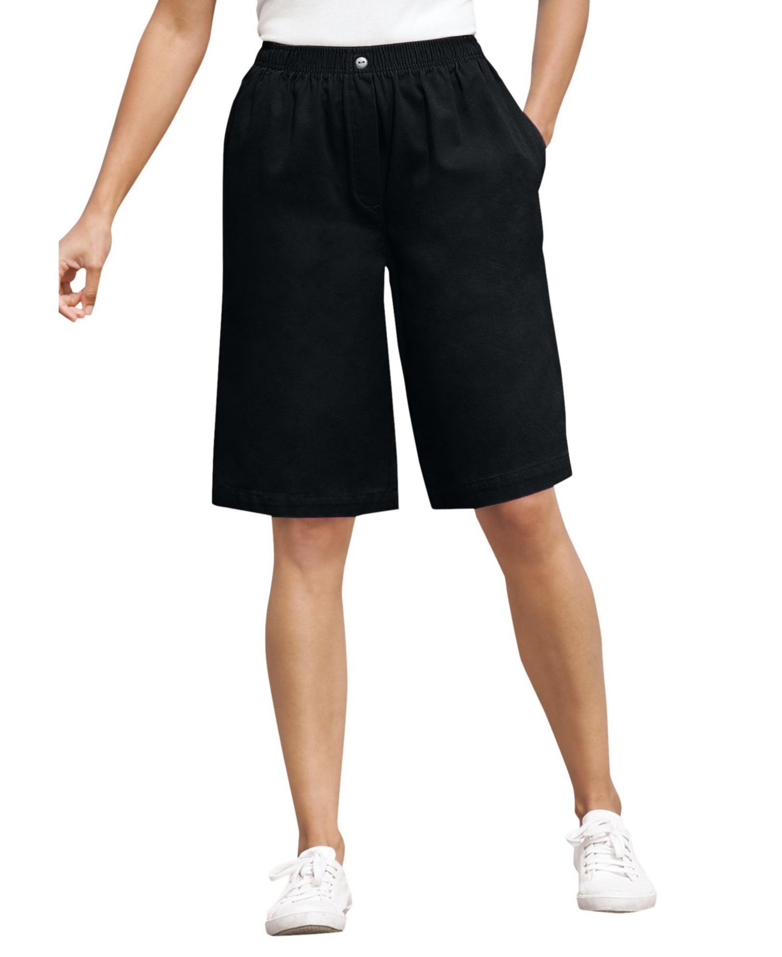 Woman Within Women's Within 7-Day Elastic-Waist Pull-On Cotton Denim Shorts