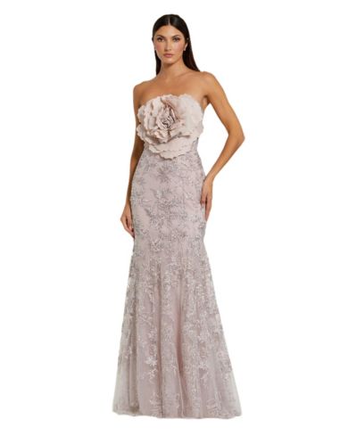 Женское вечернее платье Mac Duggal Strapless Beaded Applique Mermaid Gown With Flower
