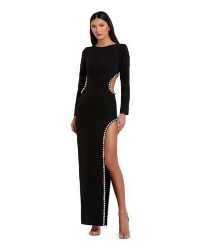 Женское вечернее платье Mac Duggal Crepe Long Sleeve Gown With Beaded Cut Outs