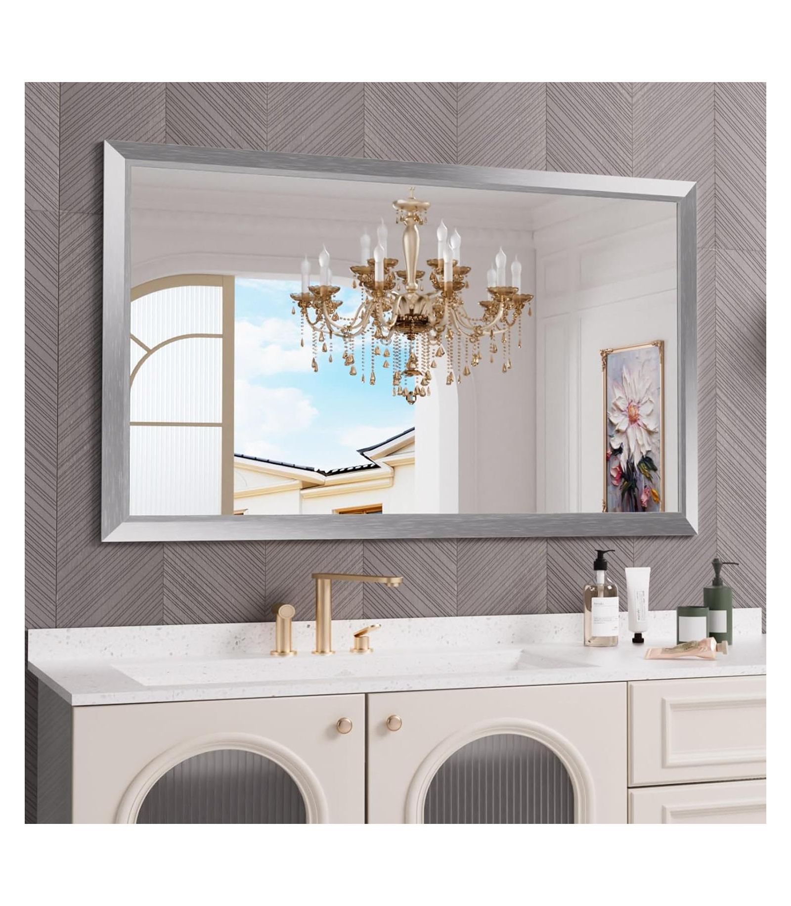 Зеркало для ванной Amorho 60" x 36" Thick Metal Framed Wall Mirror