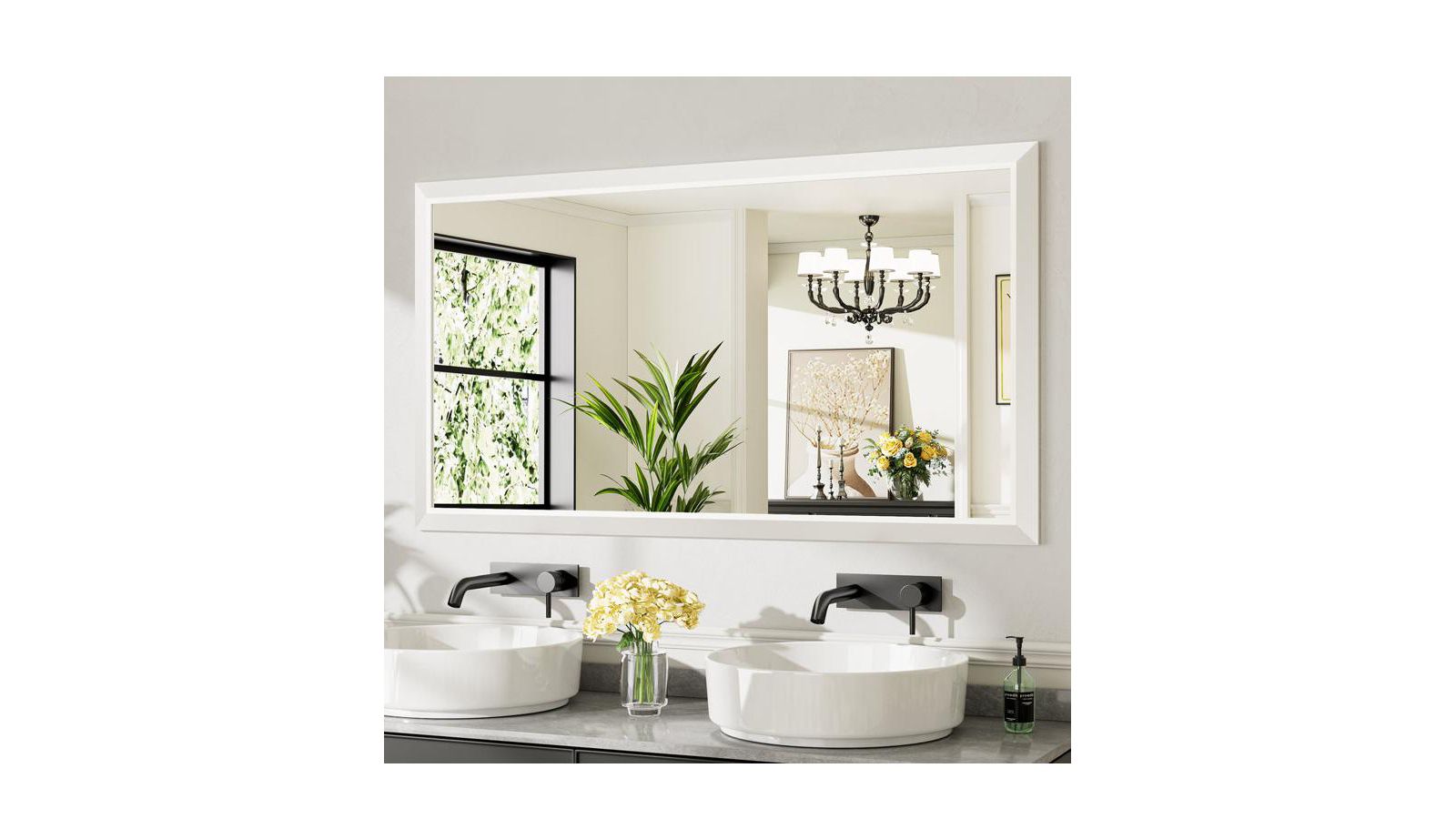 Amorho Bathroom Mirror, 55" x 30" Inch Thick Metal Framed Wall Mirrors for Bedroom, Rectangle Wall-Mounted Mirrors in (Horizontal/Vertical)
