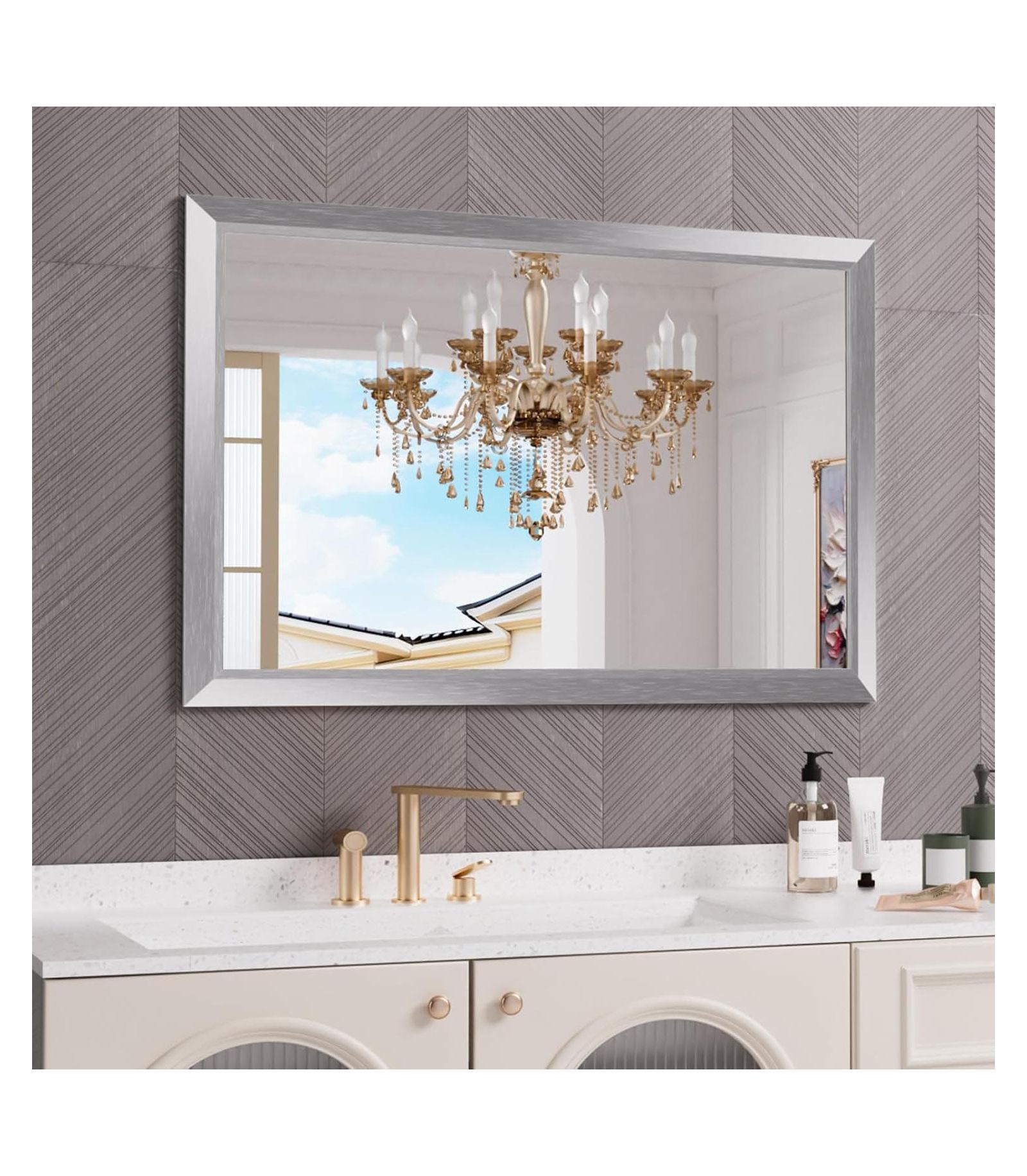 Amorho Bathroom Mirror, 48" x 32"-Inch-Thick Metal Framed Wall Mirrors for Bedroom, Rectangle Wall-Mounted Mirrors (Horizontal/Vertical)