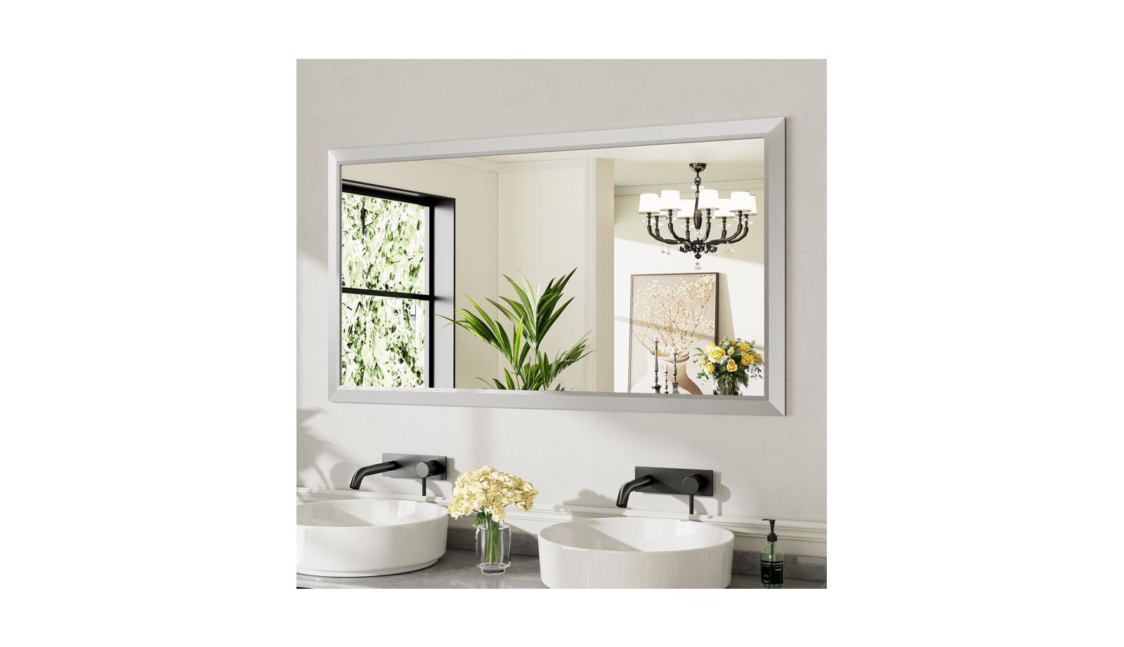 Amorho Bathroom Mirror, 55" x 30" Inch Thick Metal Framed Wall Mirrors for Bedroom, Rectangle Wall-Mounted Mirrors (Horizontal/Vertical)