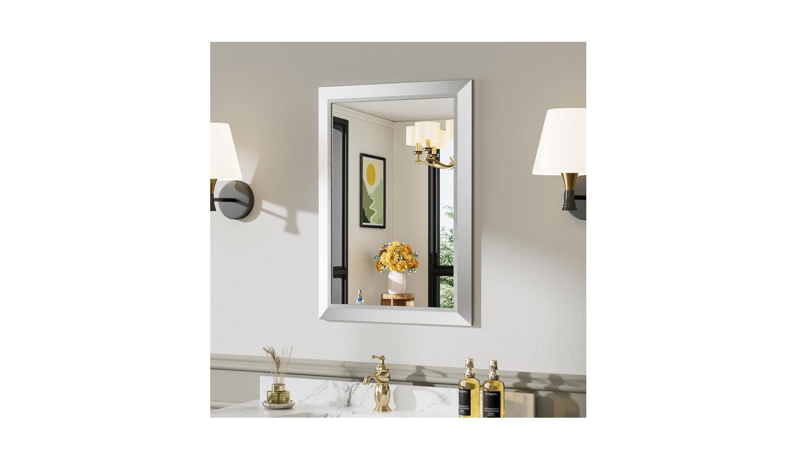 Amorho Bathroom Mirror, 28" x 20" Inch Thick Metal Framed Wall Mirrors for Bedroom, Rectangle Wall-Mounted Mirrors