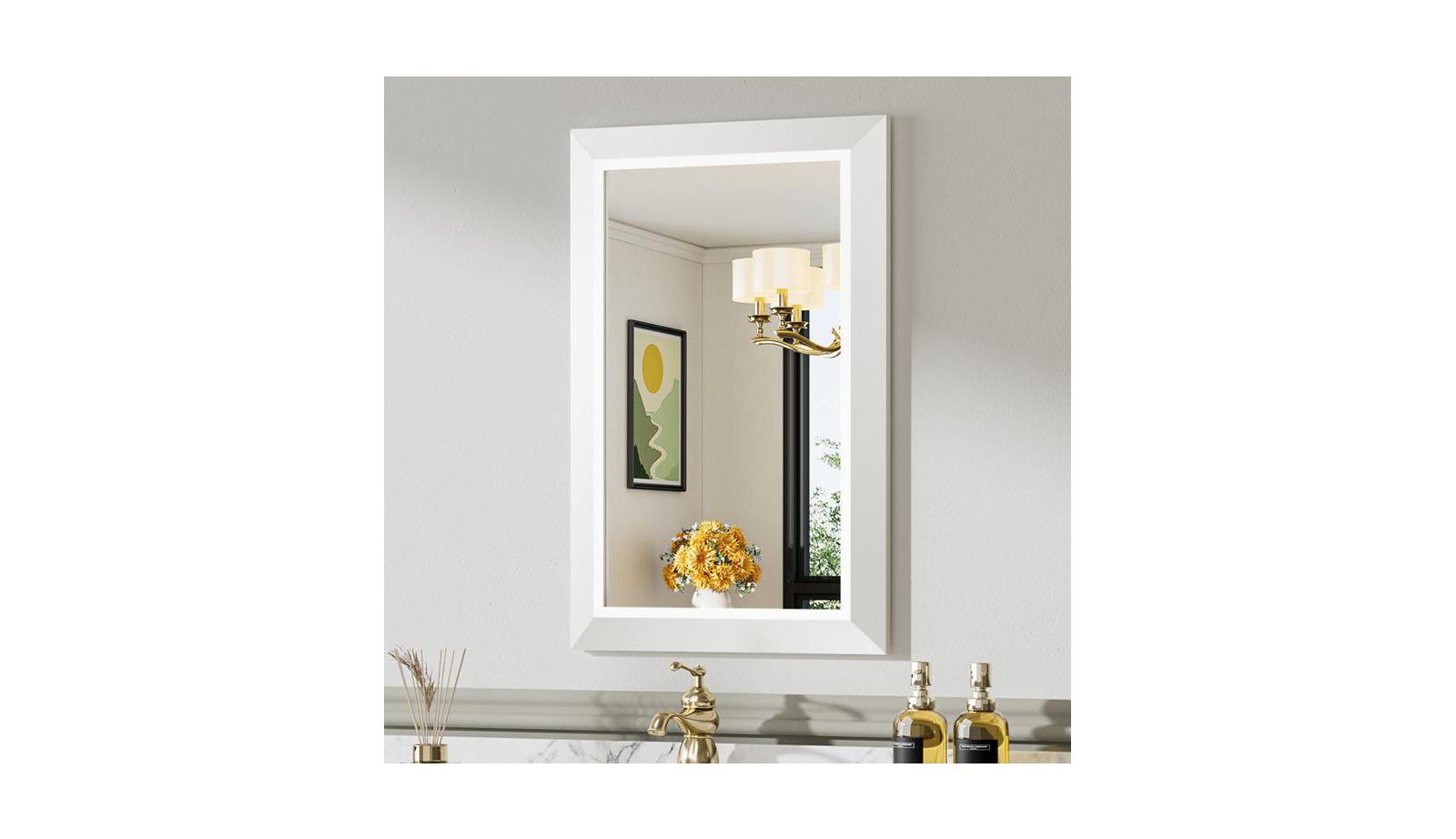 Зеркало для ванной Amorho 24" x 16" Thick Metal Framed Wall Mirror White