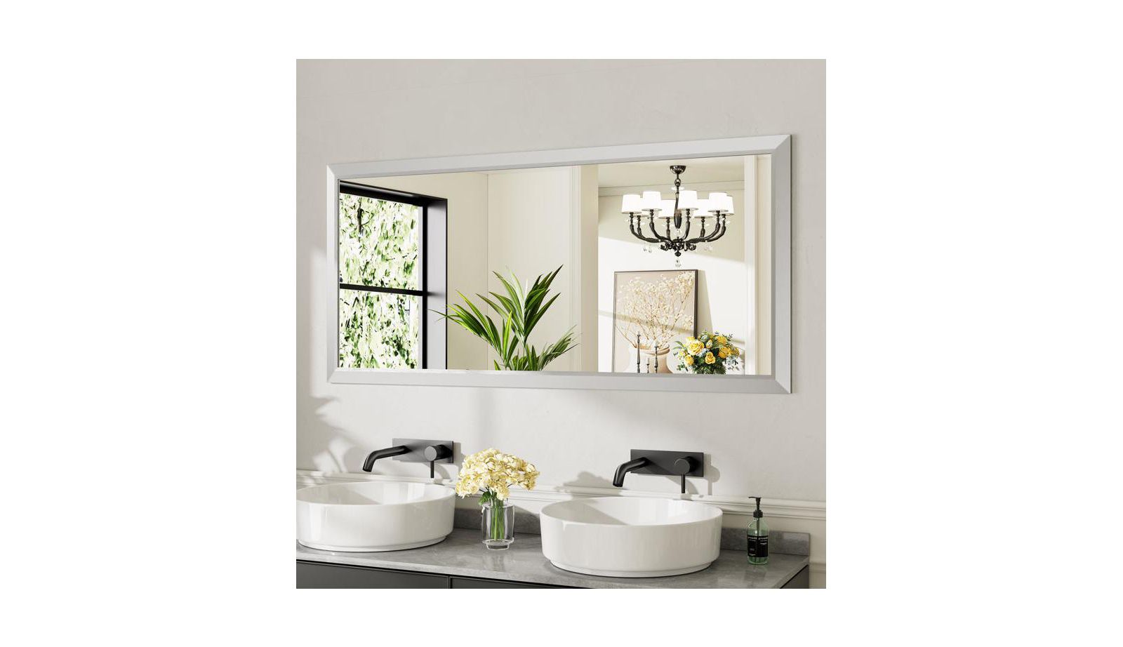 Amorho Bathroom Mirror, 60" x 28" Inch Thick Metal Framed Wall Mirrors for Bedroom, Rectangle Wall-Mounted Mirrors in Silver(Horizontal/Vertical)