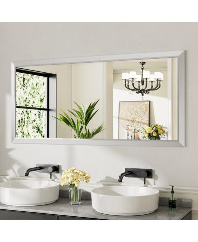 Amorho Bathroom Mirror, 60" x 28" Inch Thick Metal Framed Wall Mirrors for Bedroom, Rectangle Wall-Mounted Mirrors in Silver(Horizontal/Vertical)
