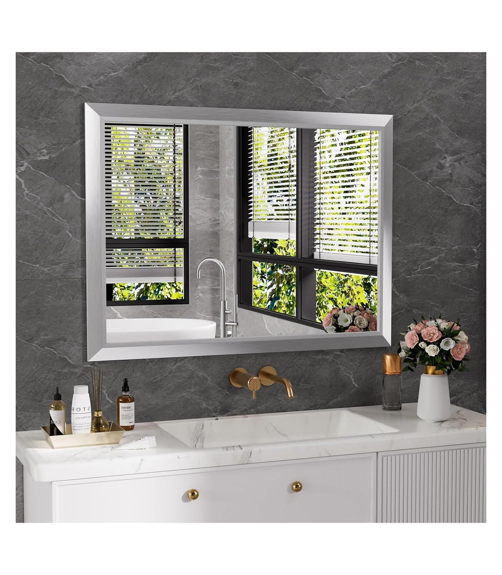 Зеркало для ванной Amorho 40" x 30" Thick Metal Framed Wall Mirror