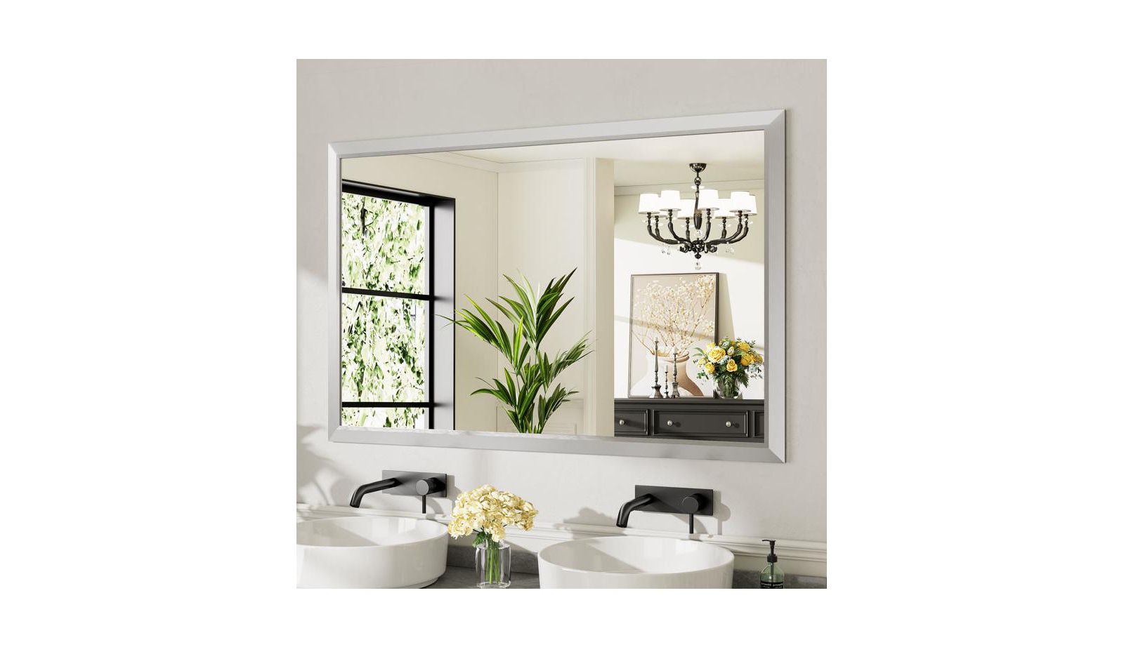 Amorho Bathroom Mirror, 55" x 32" Inch Thick Metal Framed Wall Mirrors for Bedroom, Rectangle Wall-Mounted Mirrors in Silver(Horizontal/Vertical)