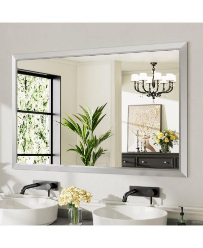 Amorho Bathroom Mirror, 55" x 32" Inch Thick Metal Framed Wall Mirrors for Bedroom, Rectangle Wall-Mounted Mirrors in Silver(Horizontal/Vertical)