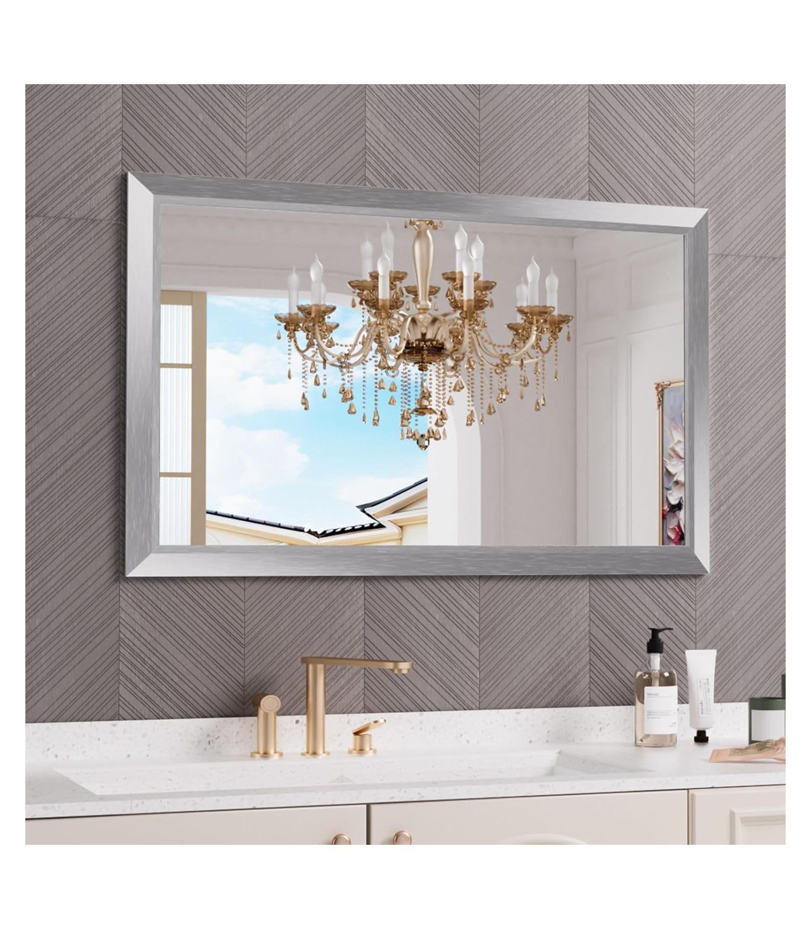 Amorho Bathroom Mirror, 48" x 30" Inch Thick Metal Framed Wall Mirrors for Bedroom, Rectangle Wall-Mounted Mirrors