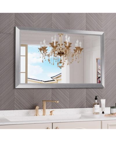 Amorho Bathroom Mirror, 48" x 30" Inch Thick Metal Framed Wall Mirrors for Bedroom, Rectangle Wall-Mounted Mirrors