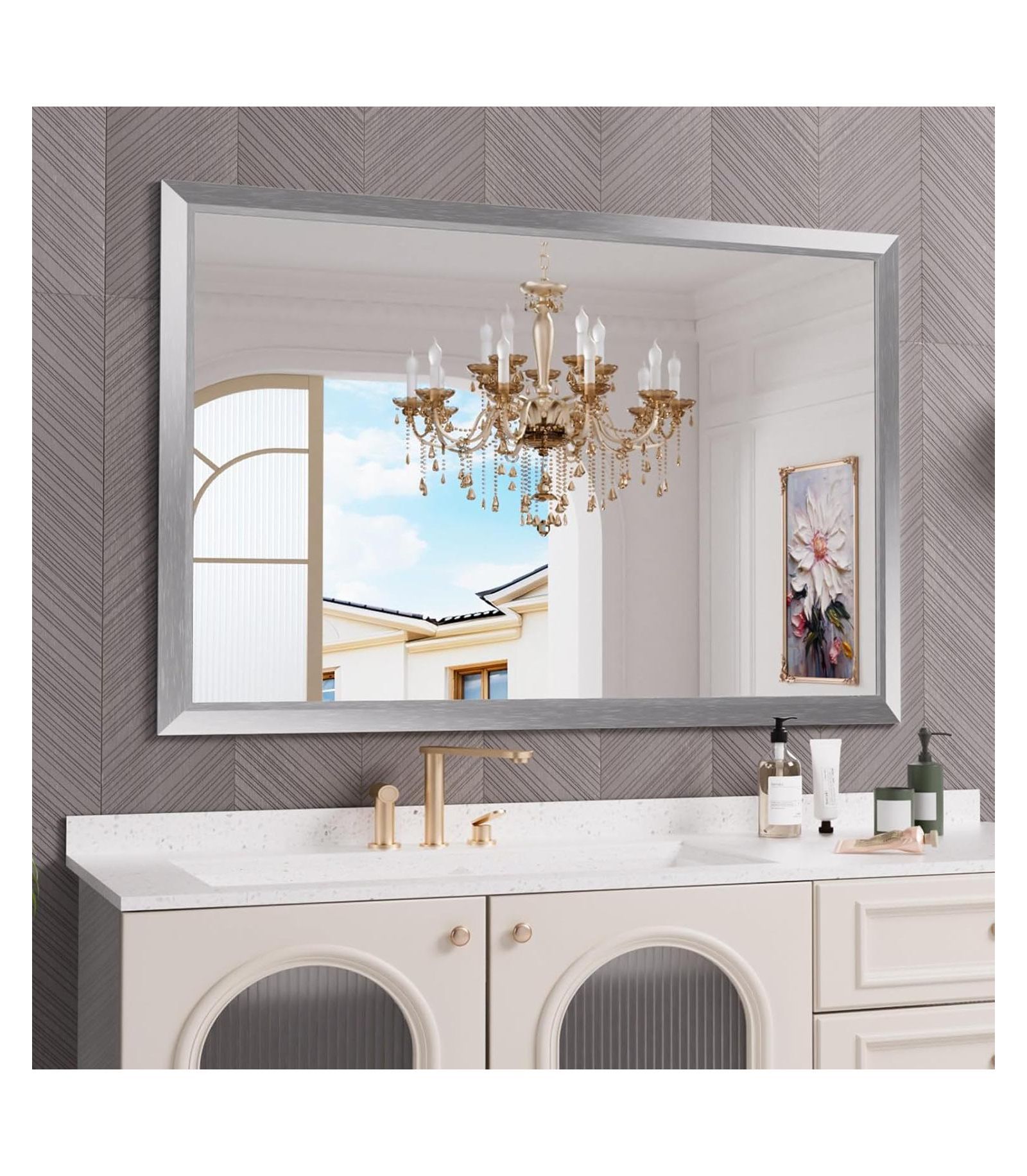 Amorho Bathroom Mirror, 60" x 30" Inch Thick Metal Framed Wall Mirrors for Bedroom, Rectangle Wall-Mounted Mirrors