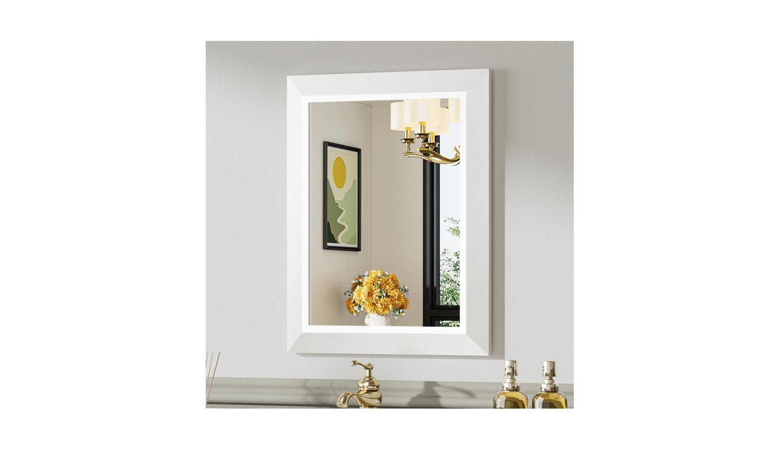 Amorho Bathroom Mirror, 20" x 16" Inch Thick Metal Framed Wall Mirrors for Bedroom, Rectangle Wall-Mounted Mirrors