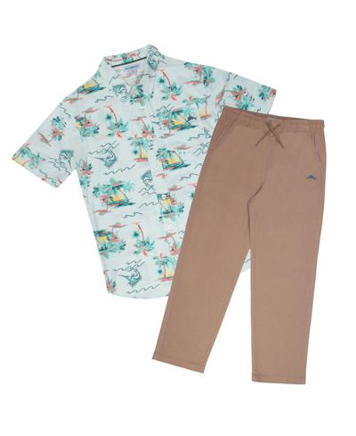 Tommy Bahama Little Boys Classic Woven Button Down Shirt and Pant Outfit Set