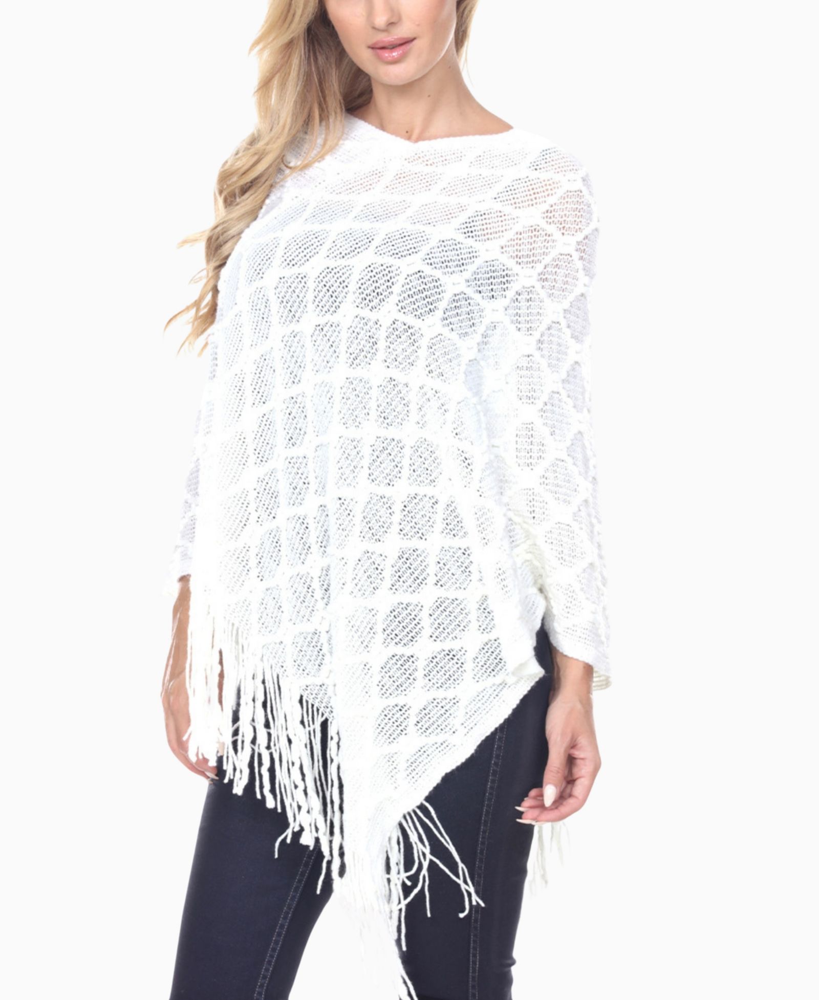 White Mark Женский джемпер-пончо Open Knit Fringe