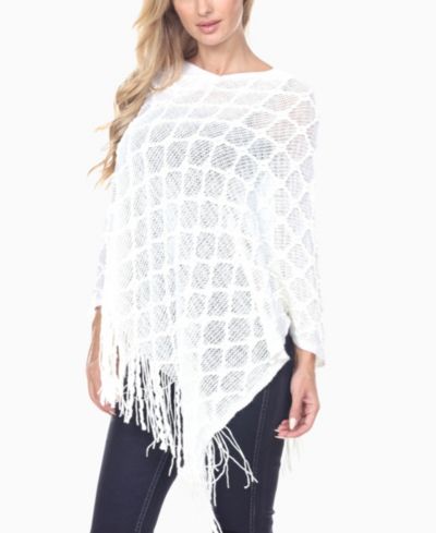 White Mark Женский джемпер-пончо Open Knit Fringe