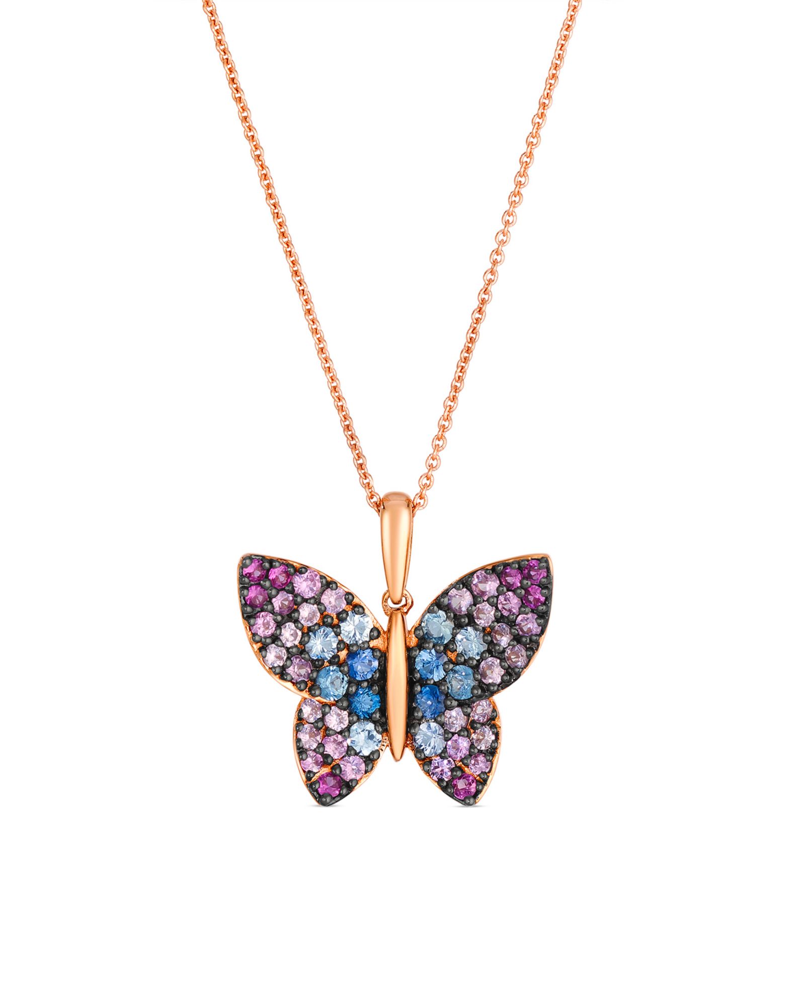 Le Vian Sapphire Ombre (0.34 ct. t.w.) and Pink Sapphire Ombres (0.82 ct. t.w.) Butterfly Necklace in 14k Strawberry Gold