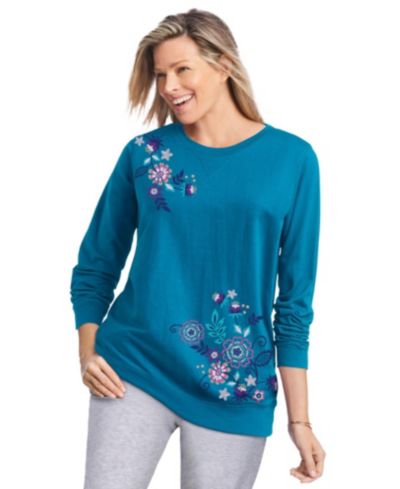 Deep teal multi floral embroidery