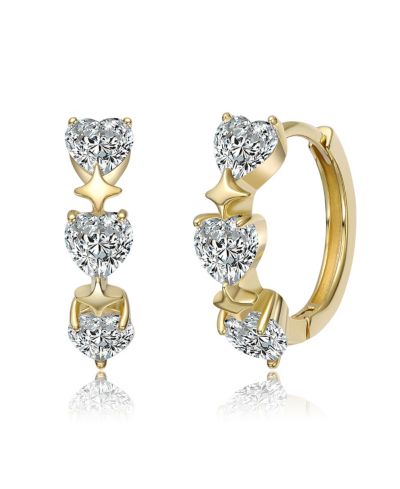 Серьги-кольца Genevive Sterling Plated с прозрачным кубическим цирконием Trio Hearts